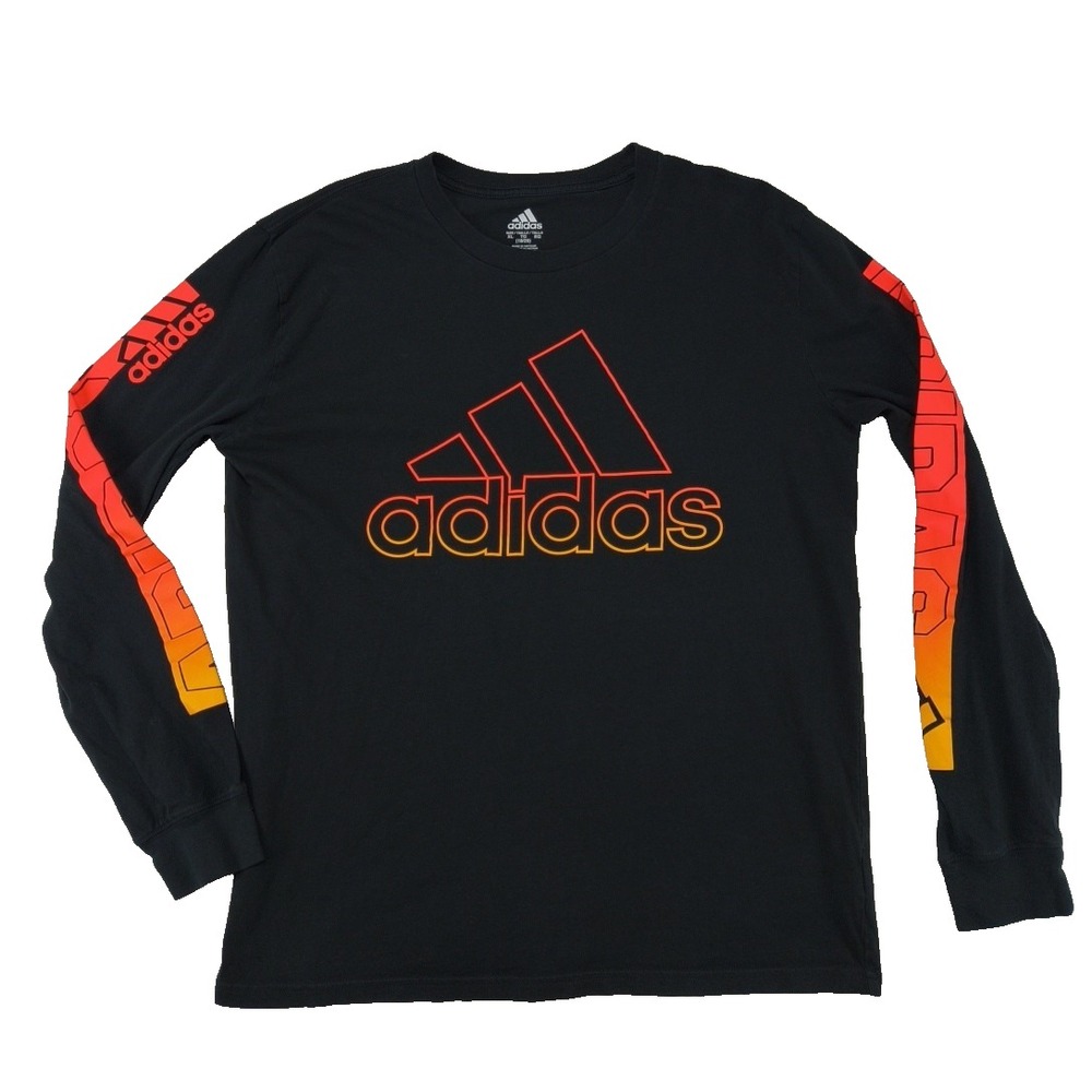 Adidas Kids XL 18/20 Black‎ Long Sleeve Graphic T-Shirt Orange Red Gradient Logo